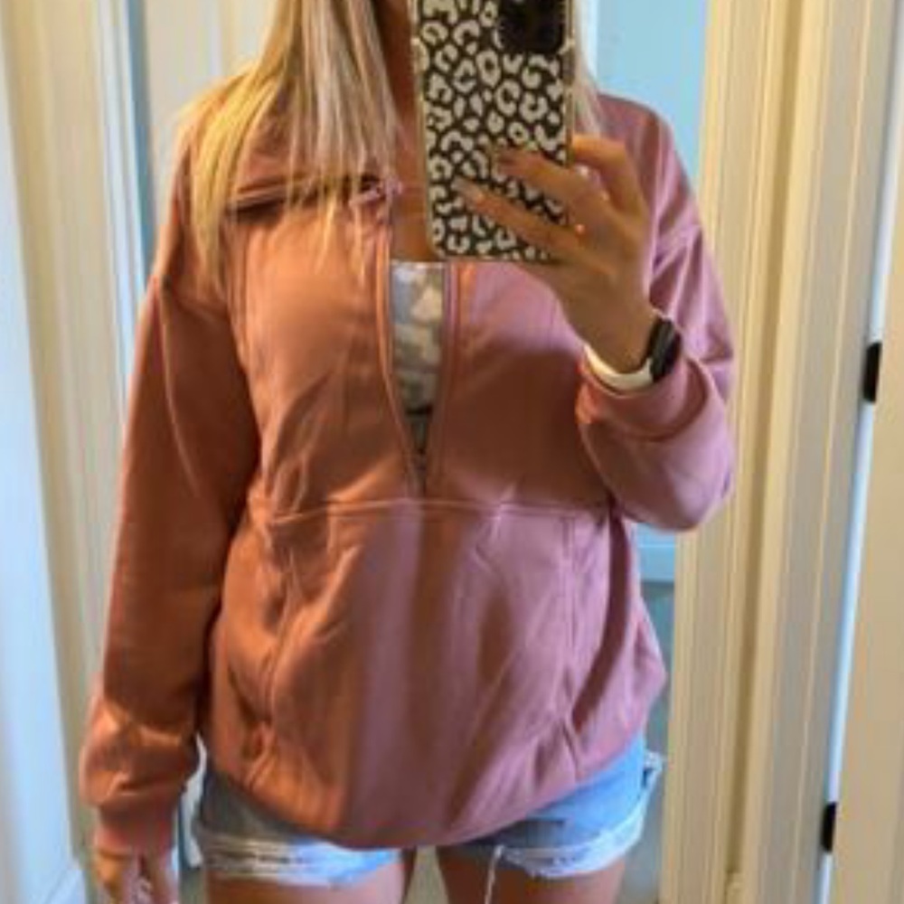 Half zip up sweatshirt pockets dusty pink mauve - Picture 7 of 7